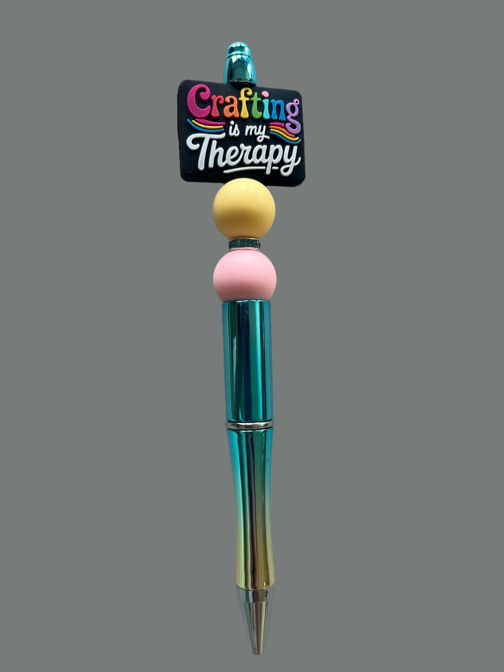 Crafting Is My Therapy Iridescent Bead Pen - Teal, Pink, Yellow